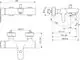 Ideal Standard Badearmatur, schematische Darstellung mit verschiedenen Ansichten. Maße und Anschlussdetails sind klar abgebildet.